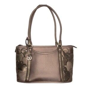 Brighton Leather Embossed Silver Metallic Shoulder Bag Tote Bag Purse E807485